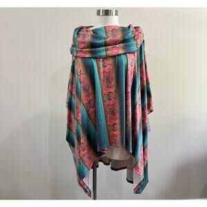 Crazy Train Floral Western Rodeo Poncho Pullover Boho Colorful OS NWT